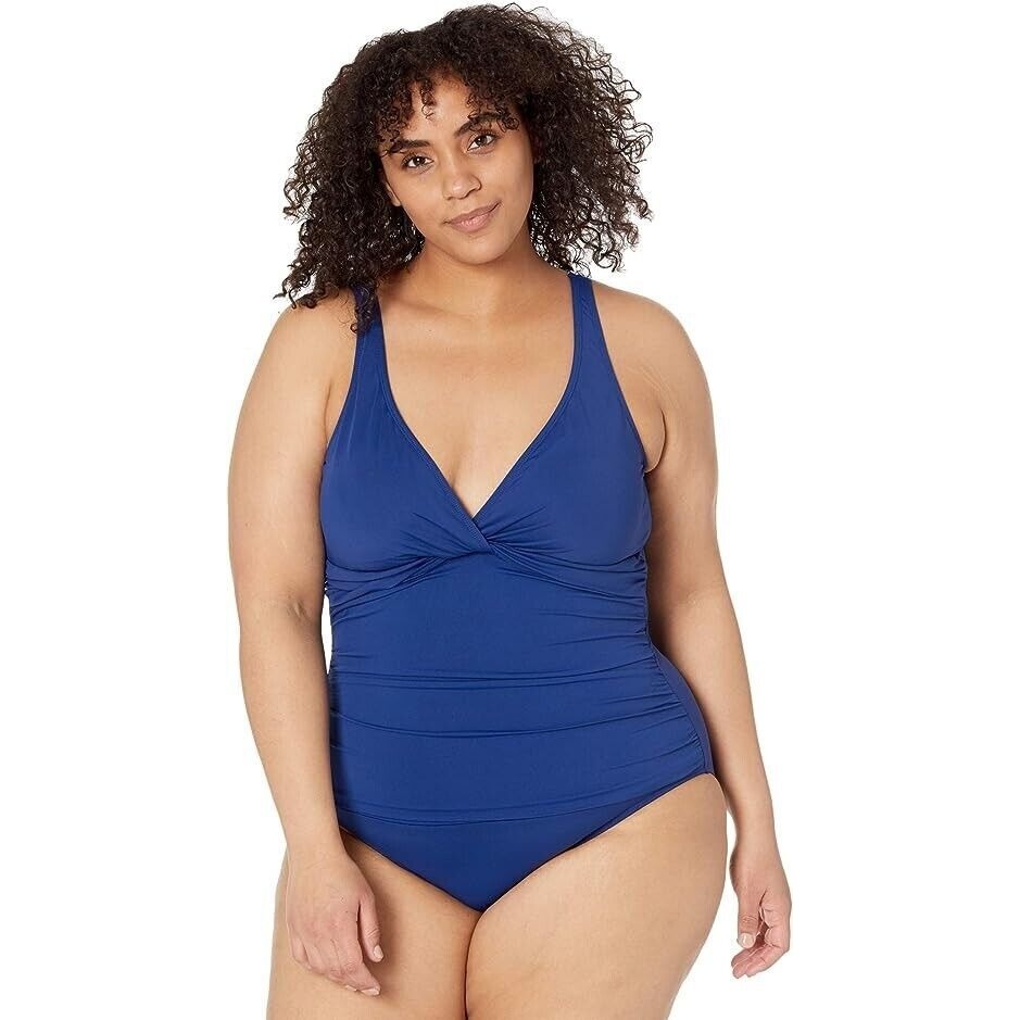 Ralph Lauren Beach Club Twist Solid Underwire One Piece Sapphire Blue Size 16